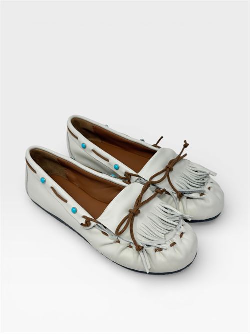 Mocassini con Frange in Pelle Bianca IL LACCIO | 4500MOUSSEAVORIO